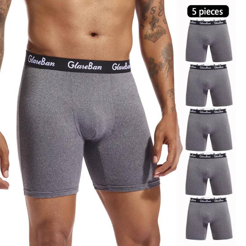 5pcs 세트 중간 길이 검은 복서 반바지 남자 속옷 통기성 남성 속옷 남자 옴므 Boxershorts 슬립 소프트 팬티 2024