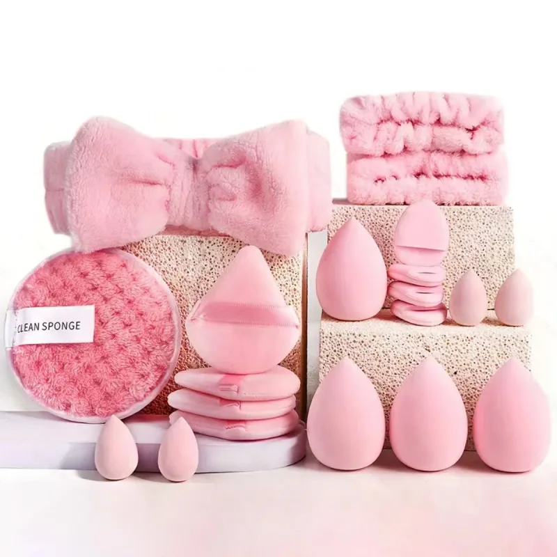 Makeup Brushes and Sponges Set Pink Makeup Puff Beauty Egg Headband Wristband Remover Kit Makeup Tool Gift 20-32pcs