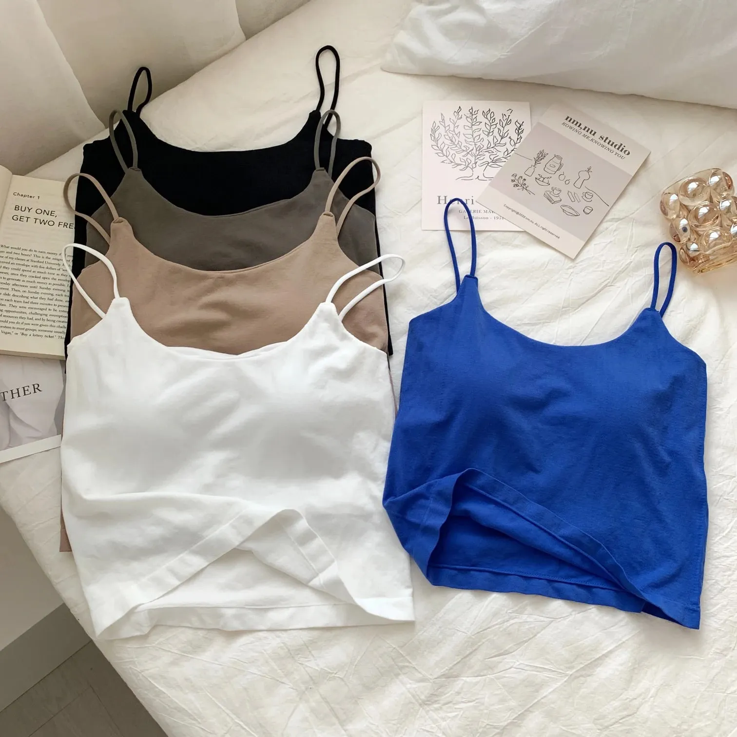 Zjaiss 2026 Summer Pure Desire Sexy Camisole Top Adjustable Spaghetti Strap Crop Top Women's Solid Color Y2K Tank Top