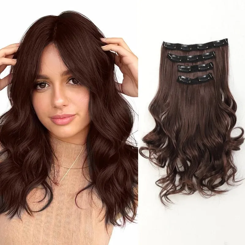 Wig piece wig women's four piece set large wave clip hair synthetic hair extensions