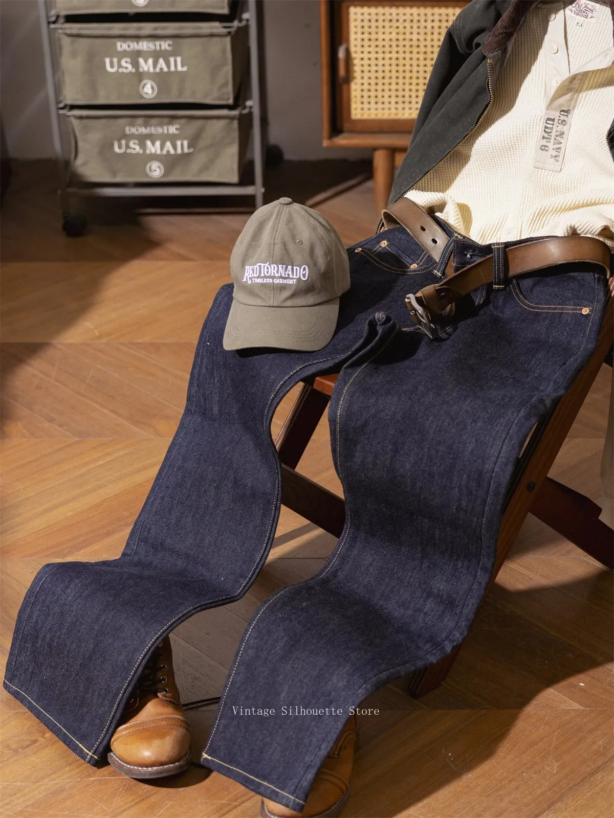 Red Tornado NOIR 21oz Selvedge Denim Slim Straight Cut Jeans Indigo Rugged Americana Style Men's Casual Pants