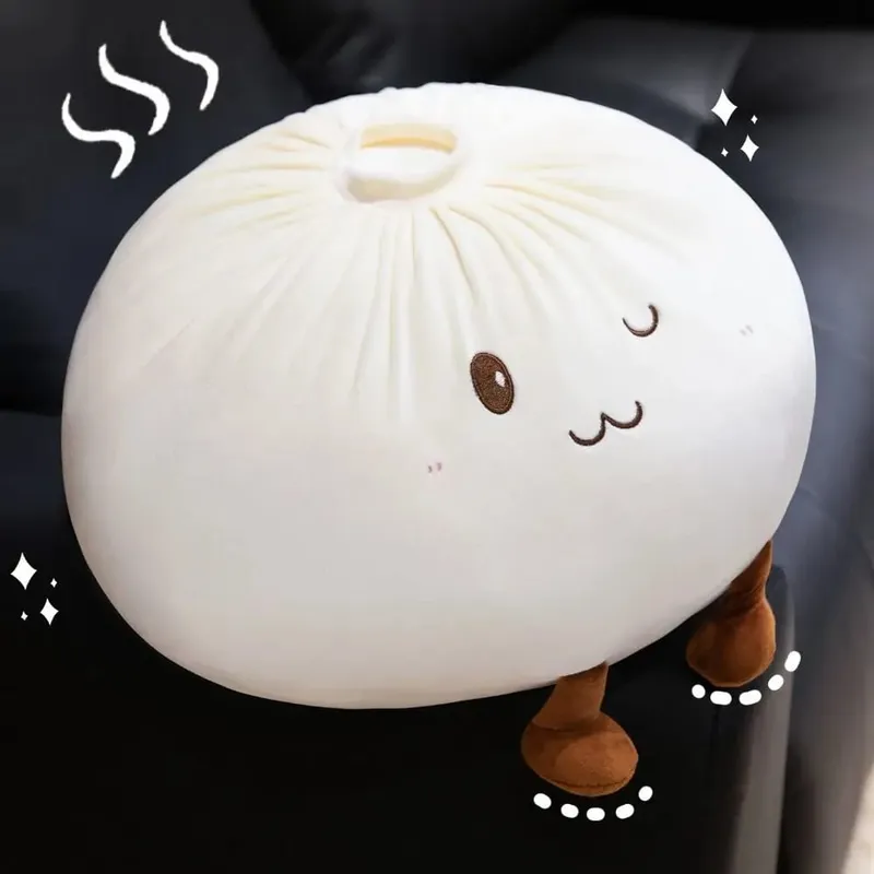 Super Soft Plush Material Steamed Bun Plush Pillow Fluffy Comfortable PP Cotton Filled Food Shaped Hug Pillow Stress Relief