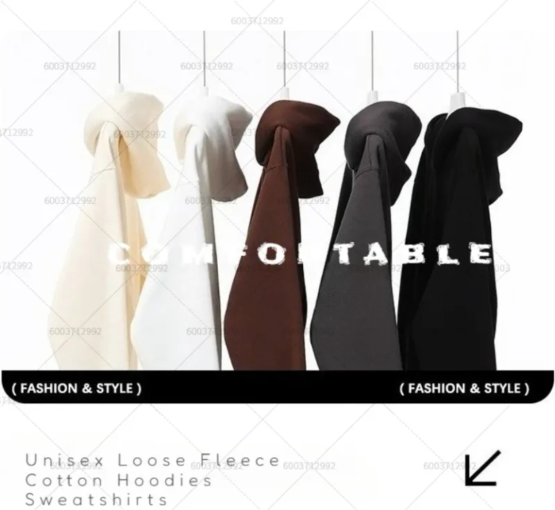 Fashion Men's Heavy-duty Cotton Hoodies Women Fleece Sweatshirt Pullover Casual Unisex Autumn Winter Long Short Sleeve Oversize