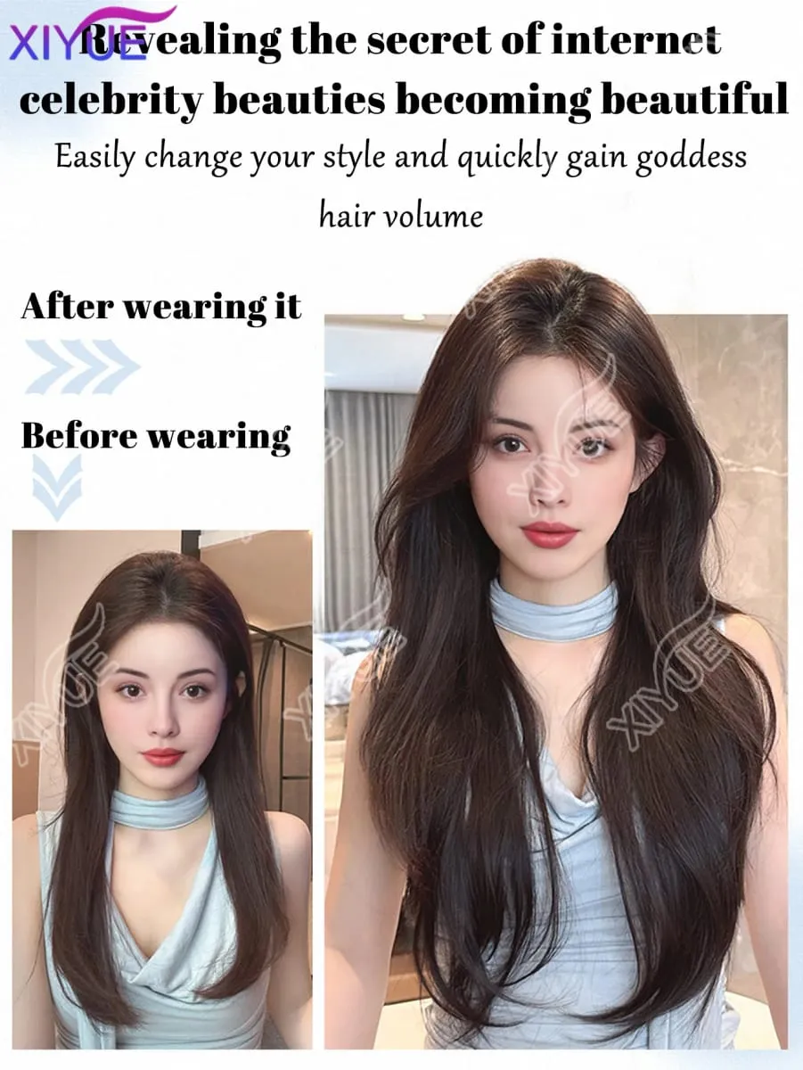 26Inch Synthetic Long Straight Layered V-Shaped Clip-in Hair Extension 5 Clip Heat Resistant Hairpiece for Women