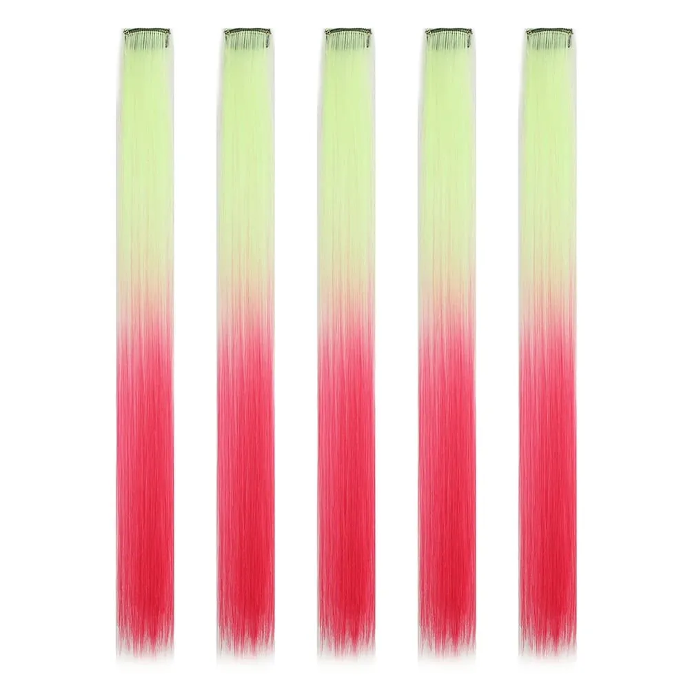 Extensions de cheveux synthétiques à clips, postiches colorées à reflets de fête pour filles, cheveux lisses multicolores de 18 pouces, 5 pièces/ensemble
