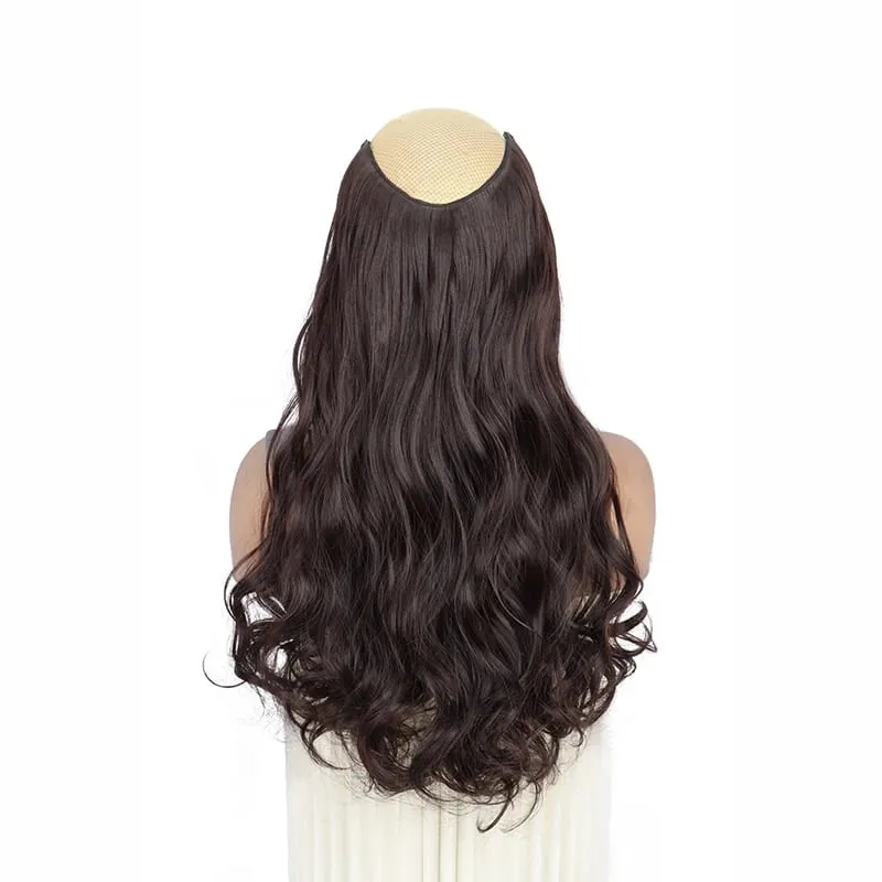 20Inch Synthetic Long Wavy Curly 4 Clip In Hair Extensions Heat Resistant Hairpiece Black One Piece Fake Hair For Women