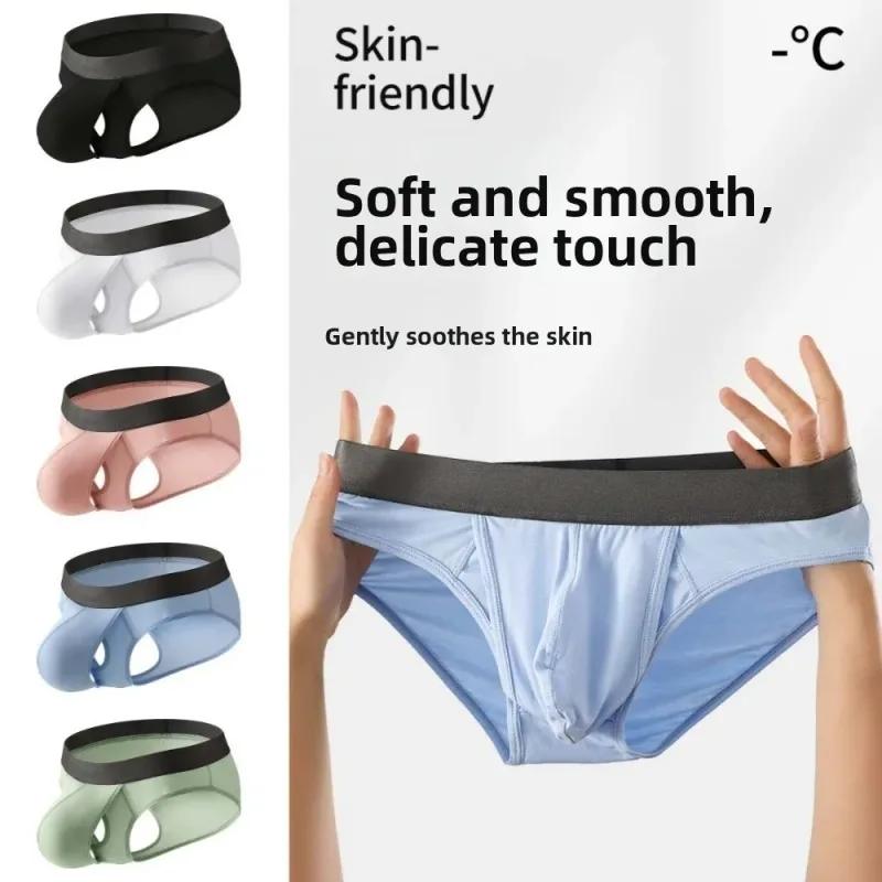 Bamboo Fiber Summer Thin Briefs Men Thin Underpants Splicing Men Front Opening Panties Lingerie Quick Dry Seamless Underwear
