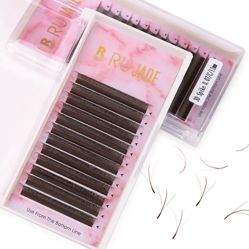 Lashrujade New W-Shaped 3D Fairy Lashes Extension Soft Eyelash Premade Volume Fans Eyelashes Black Brown 3D Spike Clover Lashes