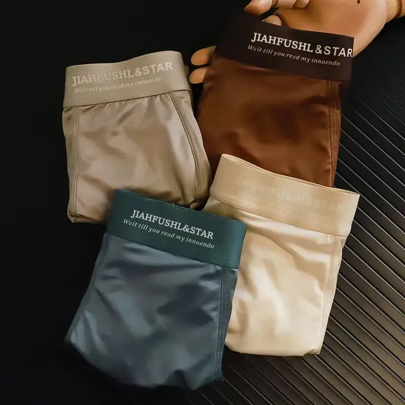 12pcs Random Men Boxer Shorts High Elasticity Breathable Smooth Cool Ice Silk Satin Shorts Panties Solid Color Thin Panties
