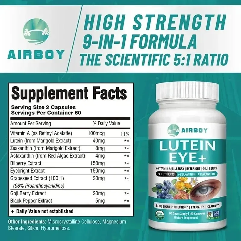Lutein-Auge – unterstützt die Augengesundheit, reduziert Augenermüdung und trockene Augen reduzieren Blaulichtschäden – mit Astaxanthin, Vitamin A, Heidelbeere