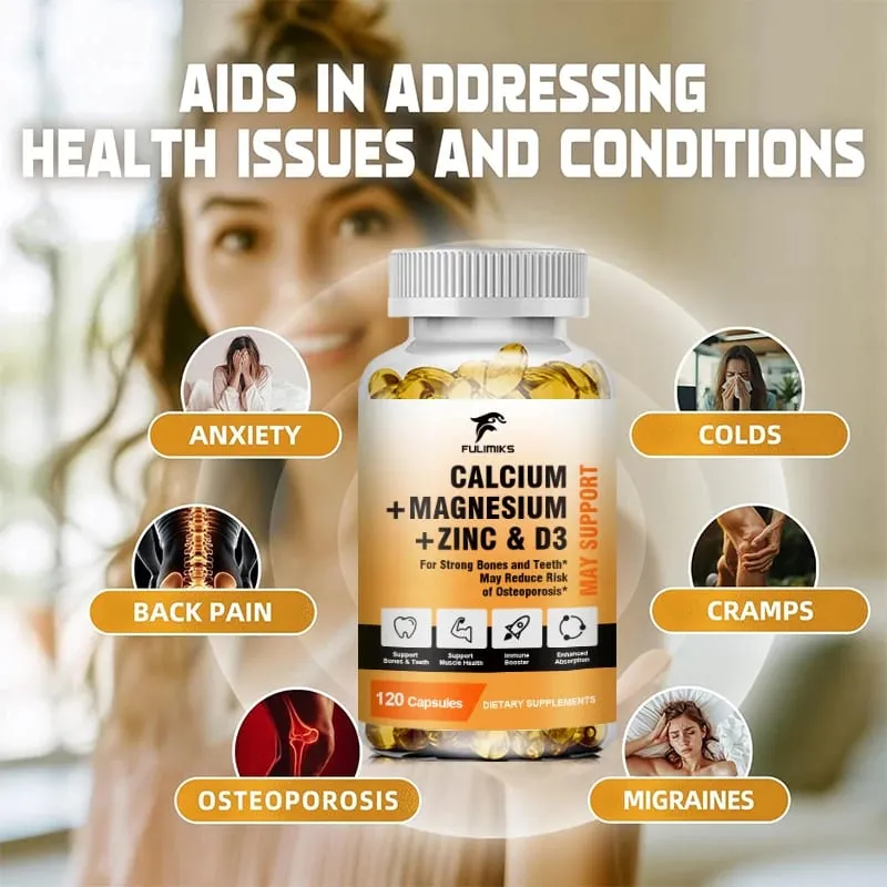 Bone Support Capsules Calcium Magnesium Zinc with D3 Enhances Absorption Supports Bone Strength Immunity & Muscle Health
