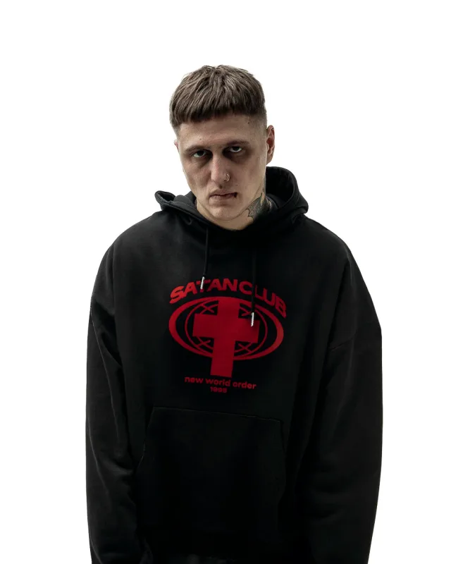 Harajuku Streetwear Oversized Ανδρικό πουλόβερ με κουκούλα Satan Club Φούτερ με κουκούλα γραφικών τύπων Φούτερ Hip Hop Αισθητικά μπλουζάκια Goth Y2k