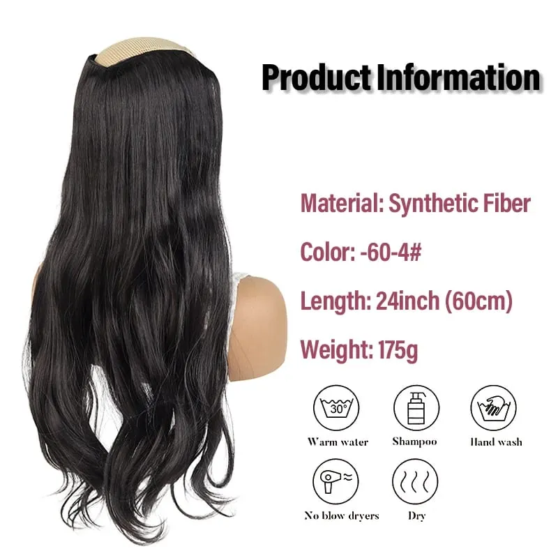 Peça de peruca em V de fácil encaixe, extensão de cabelo sintético ondulado de 20 "ou 24" adiciona comprimento e plenitude em segundos