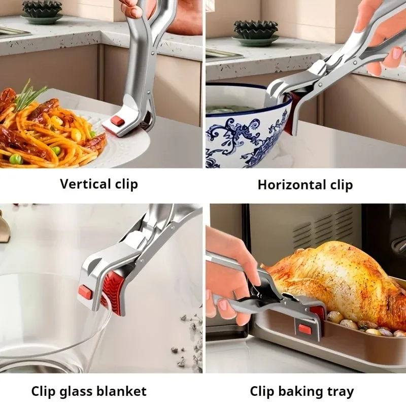 Heavy-Duty Stainless Steel Gripper Clips Hot Dish Plate Anti-Scald Clip Non-slip Bowls Clamp Holder for Frying Pans Steamer Oven