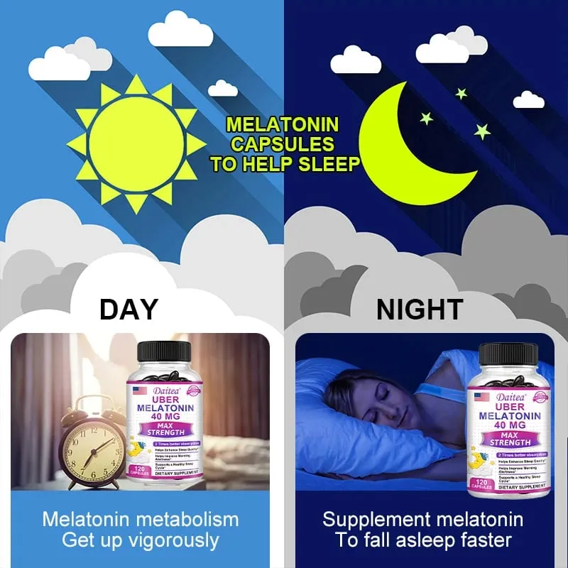 Daitea Super Melatonin Capsules-40mg Contain Vitamin C Help You Fall Asleep Faster Relieve Insomnia and Improve Sleep Quality