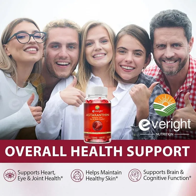 Astaxanthin - 12mg Premium Antioxidant Supplement to Support Eye Skin Joint & Immune System Health - Non-GMO & Gluten-Free