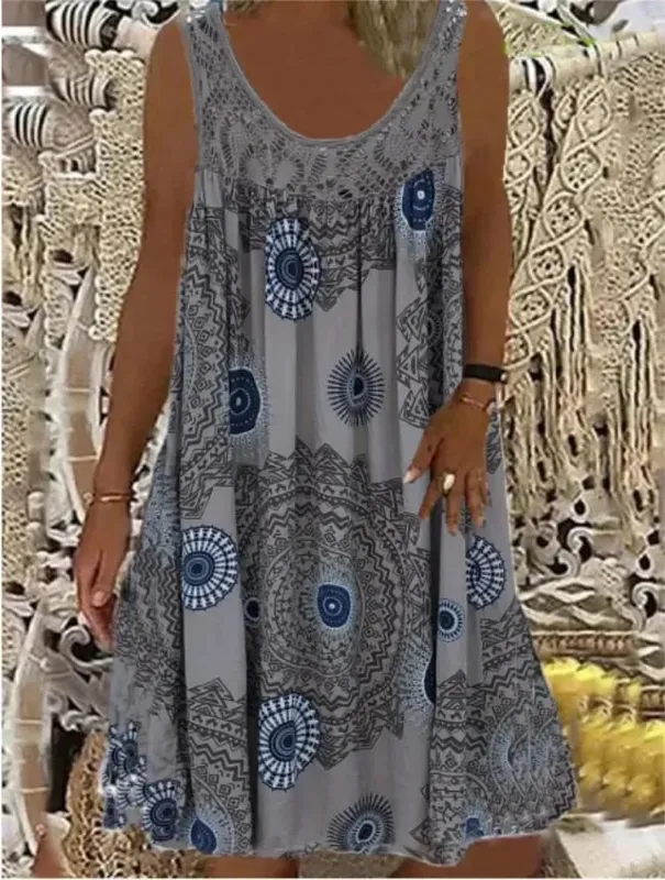 Women's S-5XL size Digital printed off shoulder sexy camisole loose fitting dress lace casual dress summer dress