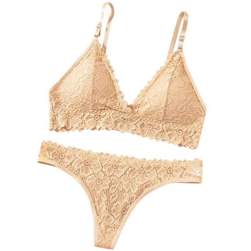 Women's Bra Set Large Size Sexy Lace Gathering Sling Vest Breathable Underwear Panties Womens Lingerie Set Bra and Panty Set