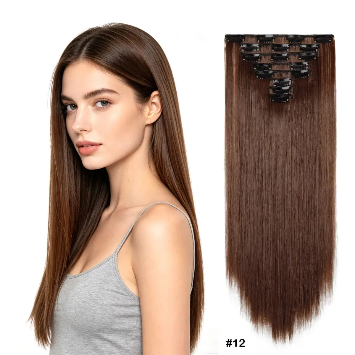 Clip In Hair Extensions Full Head 8 Pieces 17 Clips Synthetic Straight 24 Inch Matte Hair Set Multiple Colors