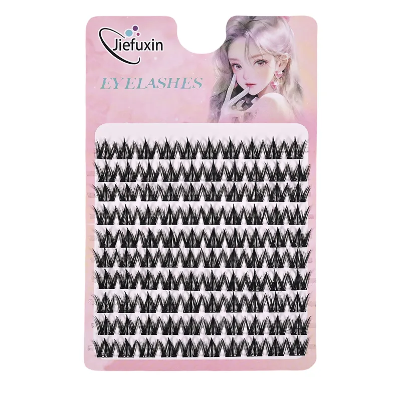 Tapered Thick Fox Eye Manga Cluster Lashes Jiefuxin Large Capacity Tray DIY Segmented Individual Self-Graft Lash Extensions