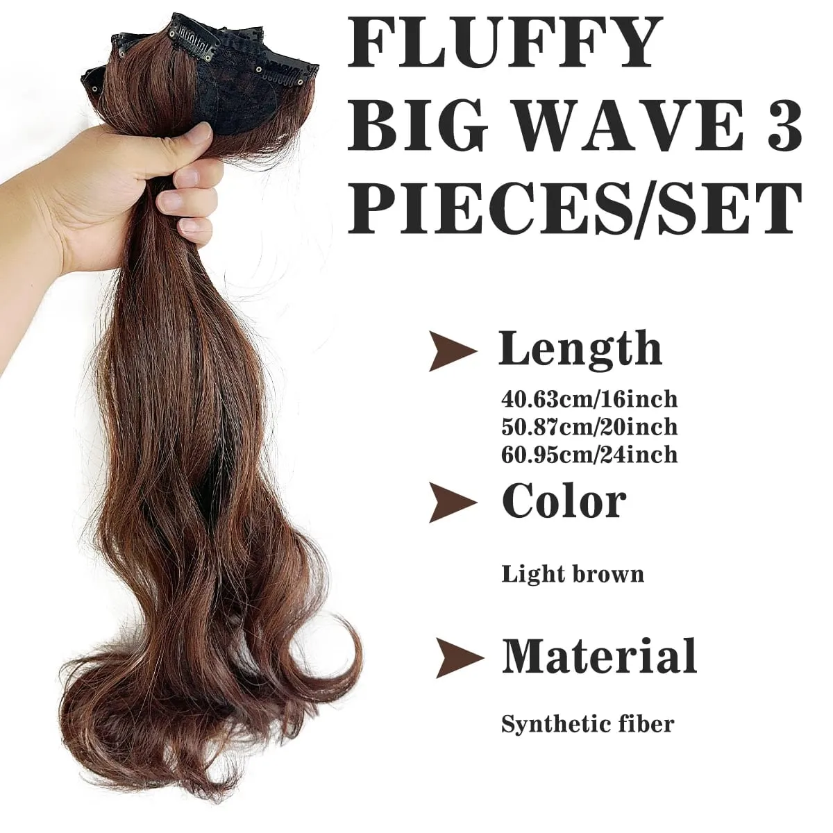 16"20"24" synthetic Big waves Clip in the hair extension 3pcs/set of curly hair pieces for women's daily styling — image 2