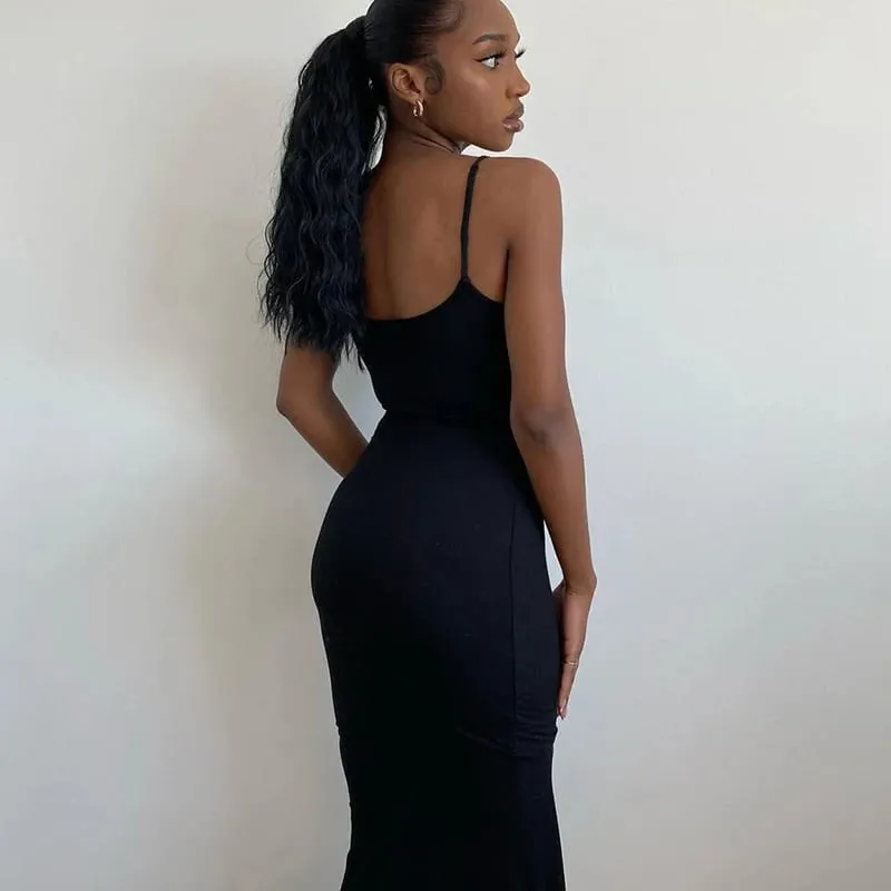 Elegancka obcisła sukienka Maxi kobiety lato 2024 bez rękawów Backless seksowne stroje do klubu na imprezę Sundress czarne sukienki urodzinowe ubrania