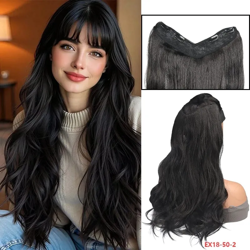 Peça de peruca em V de fácil encaixe, extensão de cabelo sintético ondulado de 20 "ou 24" adiciona comprimento e plenitude em segundos