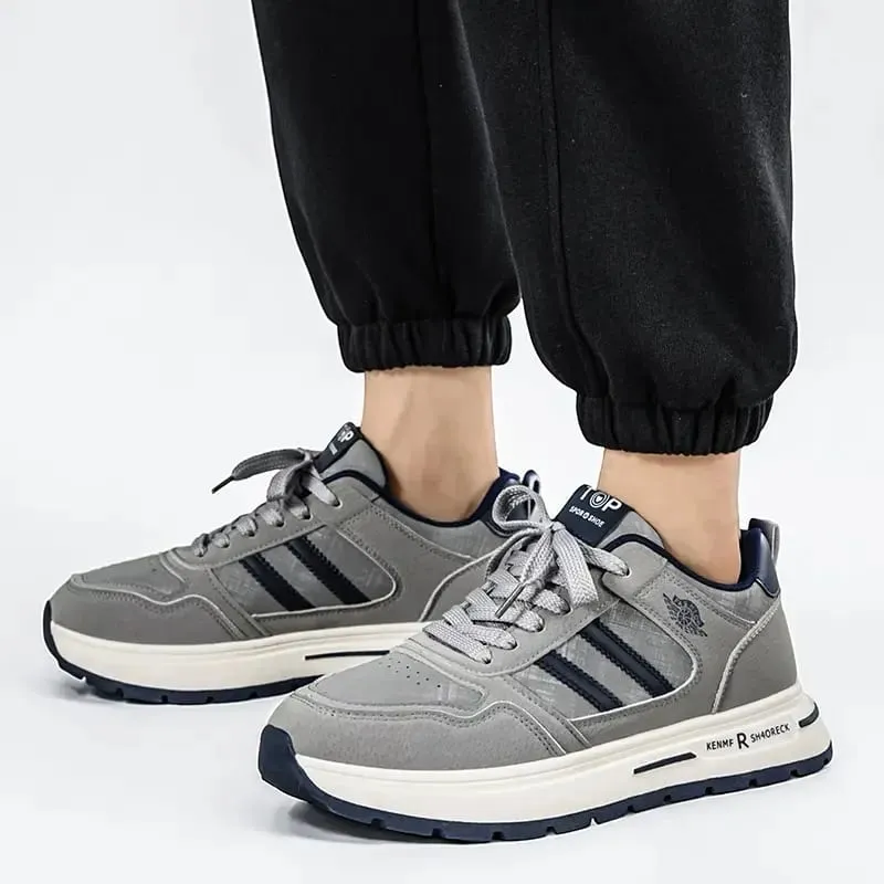 Men Retro Stripe Casual Sneakers Brown Khaki Thick Cushion Non-slip Sole Lace-up Lightweight Outdoor Walking Jogging Daily Shoes