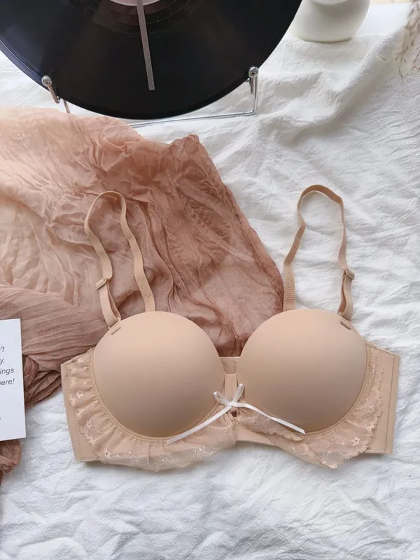 Set Bra Renda Separuh Piala Merah untuk Dada Kecil Sokongan Boleh Laras Anti-Kendur Tekan Ke Atas Set Pakaian Dalam Seksi Hadiah Hari Lahir Wanita — image 9
