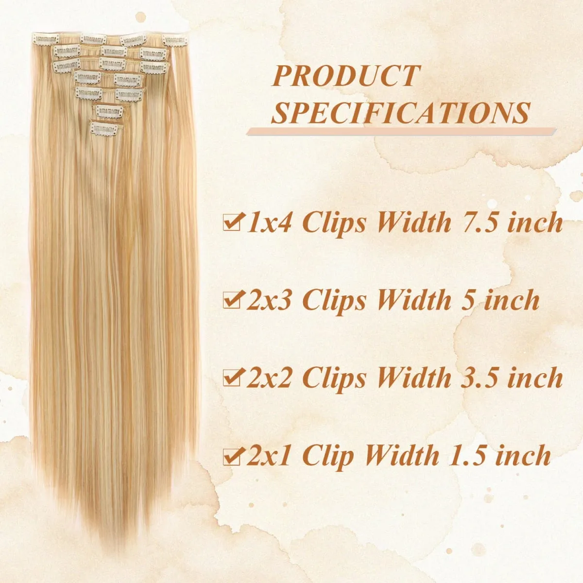 24 Inch Clip-in Hair Extensions 7 Pcs Long Straight Synthetic Hair Extensions Invisible Clip-ins Hairpieces for Women Daily