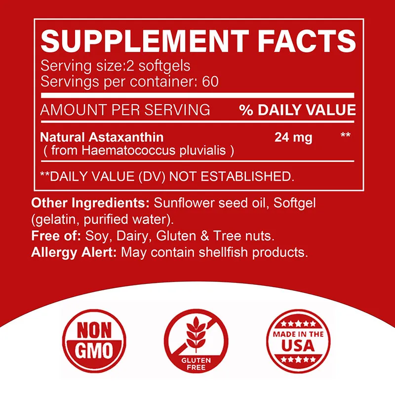Astaxanthin Capsules Promotes Cardiovascular Health Accelerates Metabolism Antioxidant Supplement Skin Healty