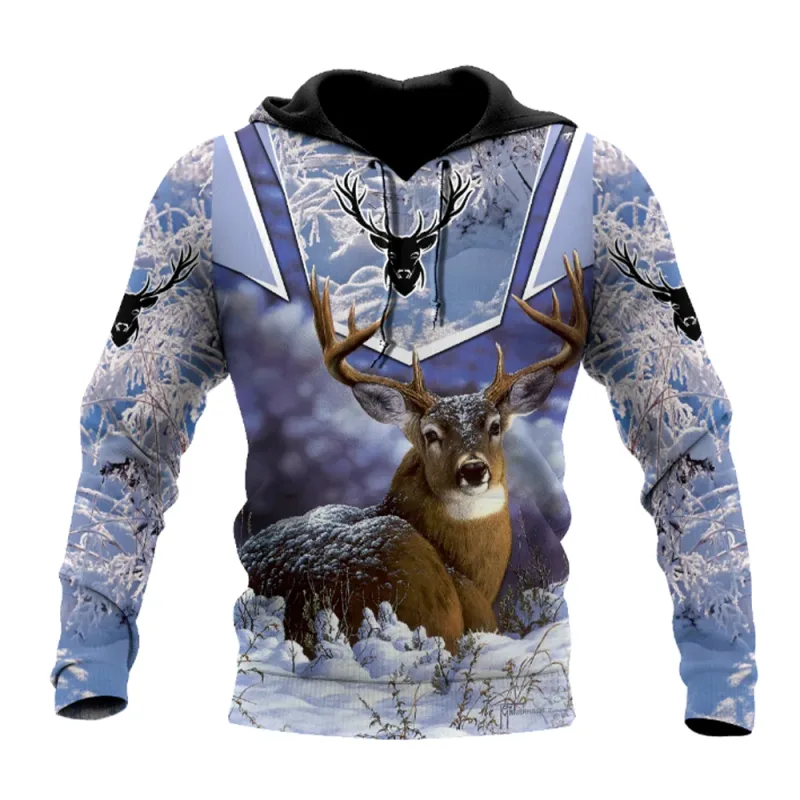 Men's Clothing Fashion Hunting Loose Hoodie Large 3D Printed Animal Deer Super Large Hoodie Fashion Enthusiast Tops