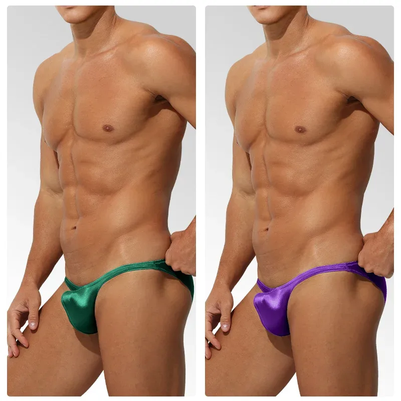 Low Waist Ice Silk Satin Men's Underwear Tight Fit Sport StyleJJ Boosting Luxury Sensual Briefs Youth Nylon Spandex