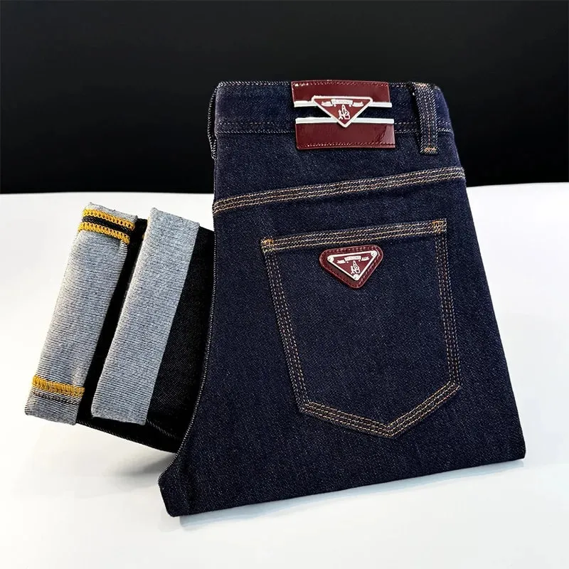 Light luxury trend high-end jeans men's slim fit small feet versatile elastic original color denim long pants