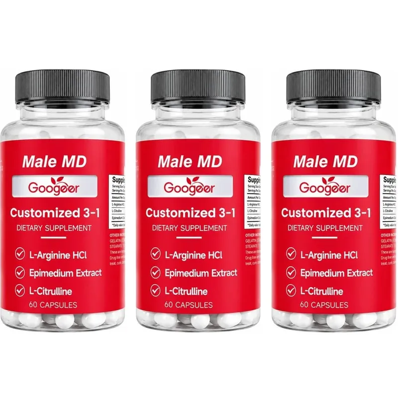 Googeer Male MD Capsules with L-Arginine HCl L-Citrulline and Epimedium Leaf Extract Circulation Vitality Support 60 Count