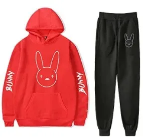 Harajuku Comfortable Funny bad bunny Print Sweatshirt Sweatpants Suit Men/Women Hoodies+ Trousers Suit Cute 2 Piece Set Clothes