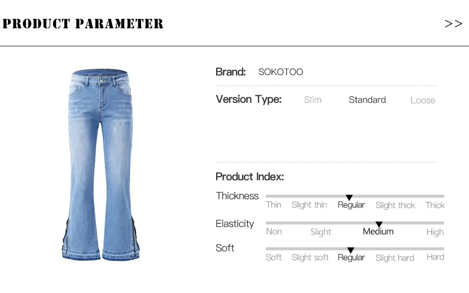 Men's Boot Cut Denim Jeans Streetwear Bottom Zipper Released Hem Pants Pure Color Blue Black Cotton Spandex Trousers