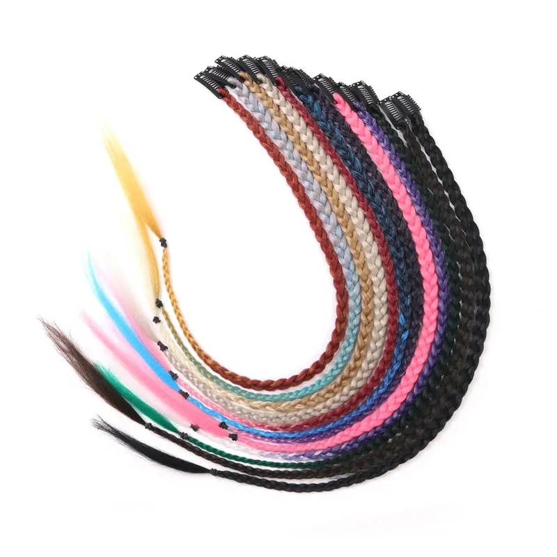 Synthetische 5 Teile/los Clip-in Extensions Für Frauen Pferdeschwanz Regenbogen Geflecht Haar Verlängerung 22'' Ombre Haarteil Box Braid Mit Clip