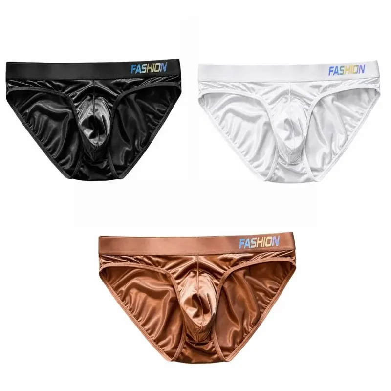 Underwear Men's Triangle Panties Low Waist Ultra Smooth Satin Silky Briefs Lingerie Gradient Letter Glossy Underpants Large Size