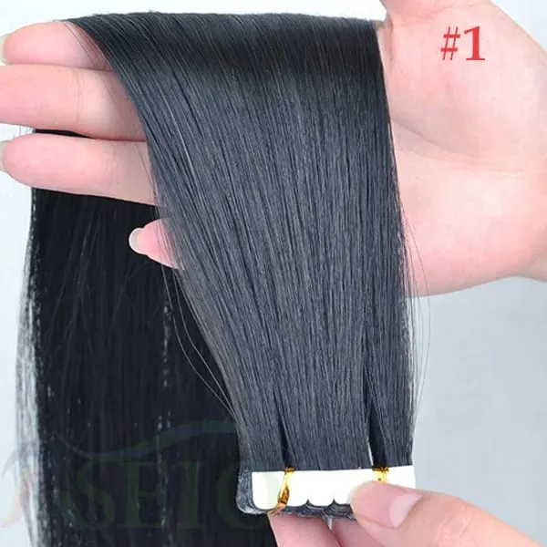 Mini fita em extensões de cabelo humano extensão de cabelo natural real 16 "-26" preto marrom loira fita invisível em linha reta para salão de beleza