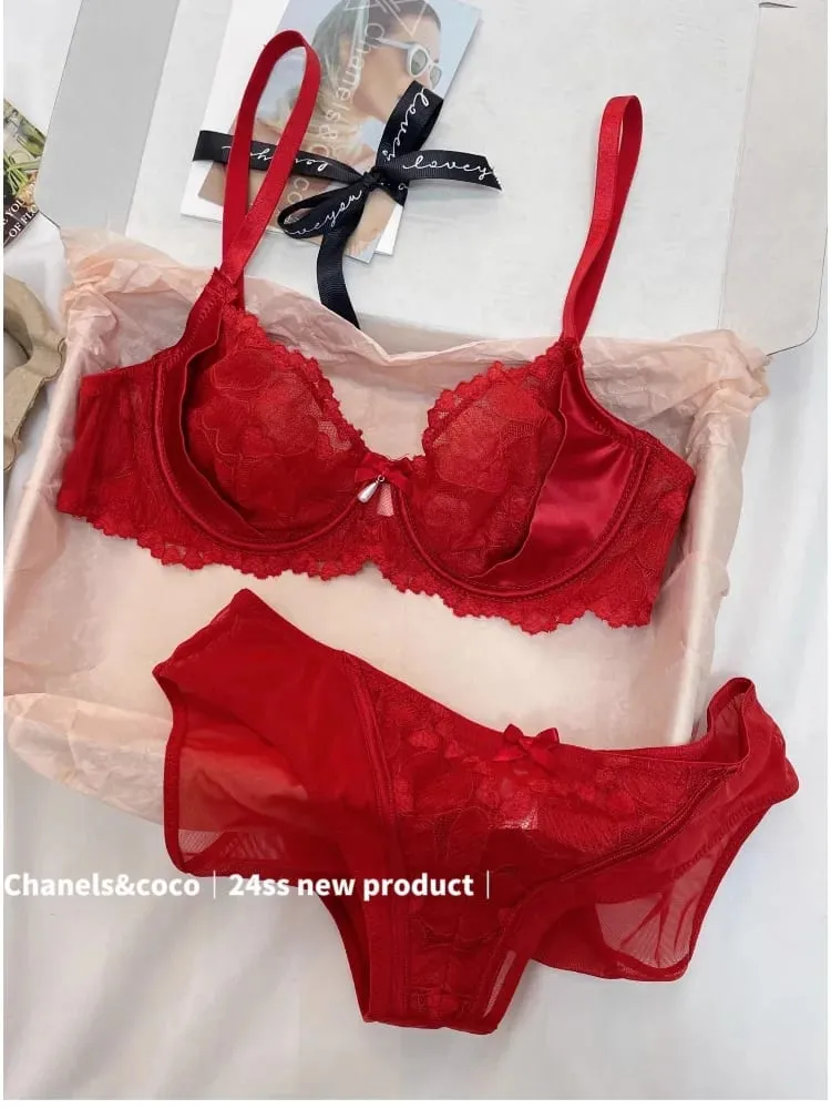Festive Lingerie Set Christmas Gift Pure Desire Wireless Bra & Knickers Anti-Side Boob Support for Full & Petite Bust MOYISU