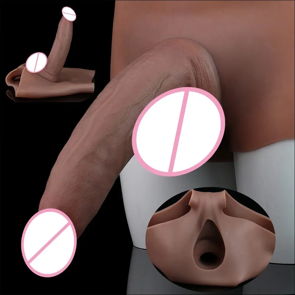 Real Veins Male Penis Sleeve Pants Lifelike Soft Hollow Dildo Men's Wearable Delay Ejaculation Sex Toy Strapon Cock Cover