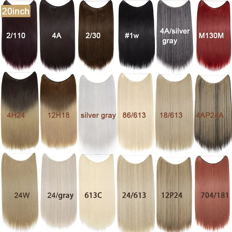 Synthetic Invisible Wire Hair Extensions Transparent Wire AdjustableLong Wavy Curly Secret Hairpiece 20 Inch for Women