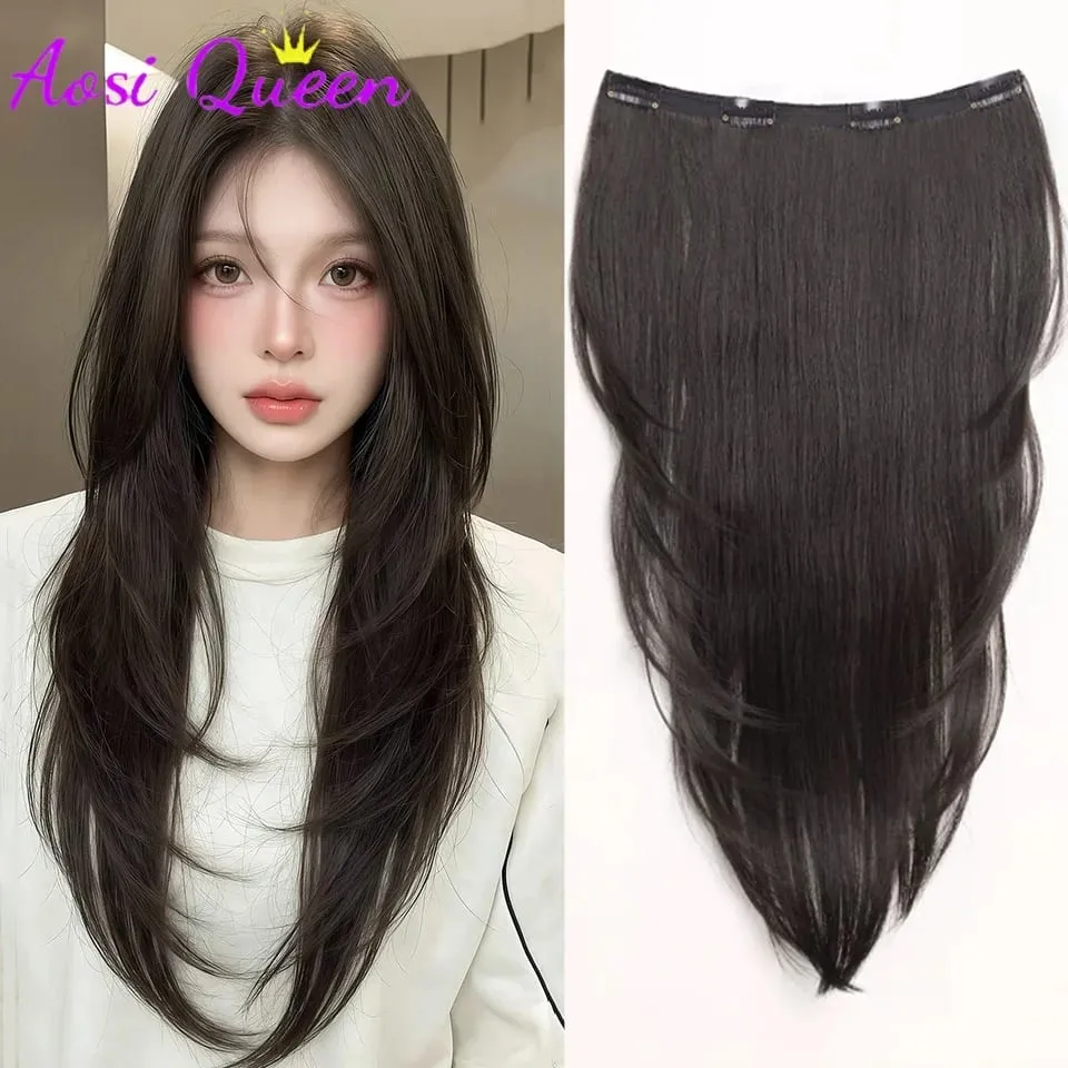 Synthetic High-layer Inward Curl Hair Extensions for Women One-Piece Ultra-thin Invisible Long Straight Hair Extension