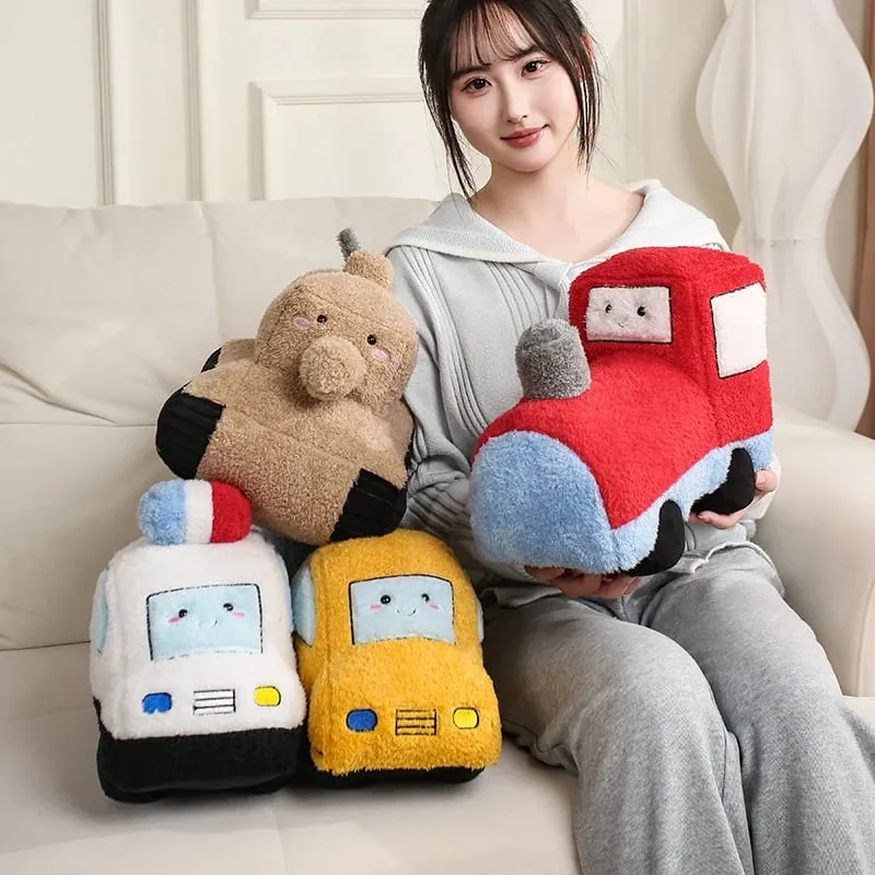 Cute Cartoon Fire Truck Ambulance Taxi Train Plush Pillow Stuffed Soft Plush Toys Funny Police Cars Tanks Planes Plushie Doll