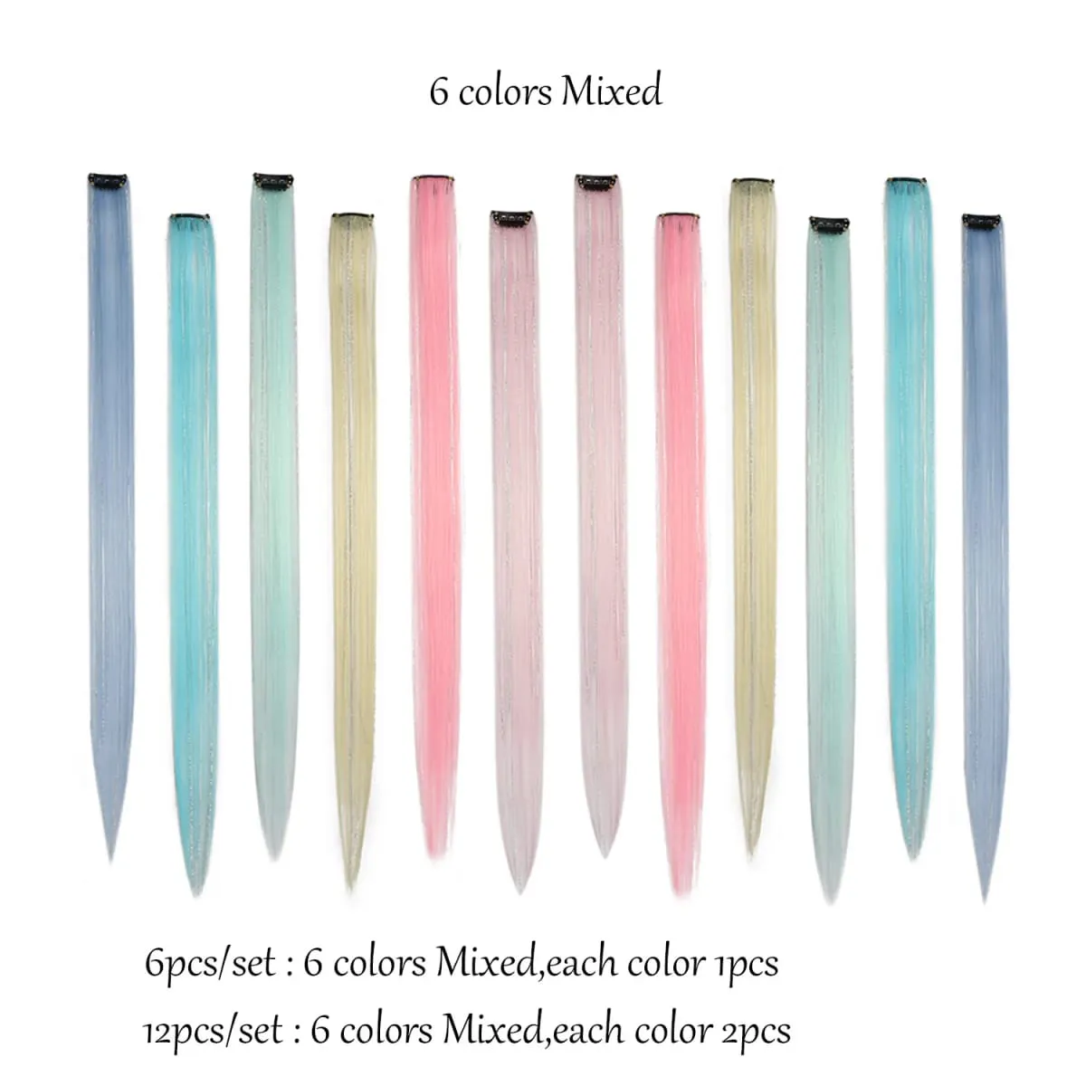 Multicolor Clip in Hair Extensions Mix tinsels Colored Hair Extensions 2 in 1 Rainbow Hair with Silver Tinsels for Kids Girls