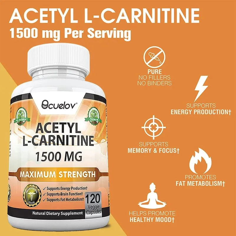 Acetyl L-Carnitine Capsules Unisex Energy & Metabolic Support Dietary Supplement Increase Body Performance Promote Metabolic