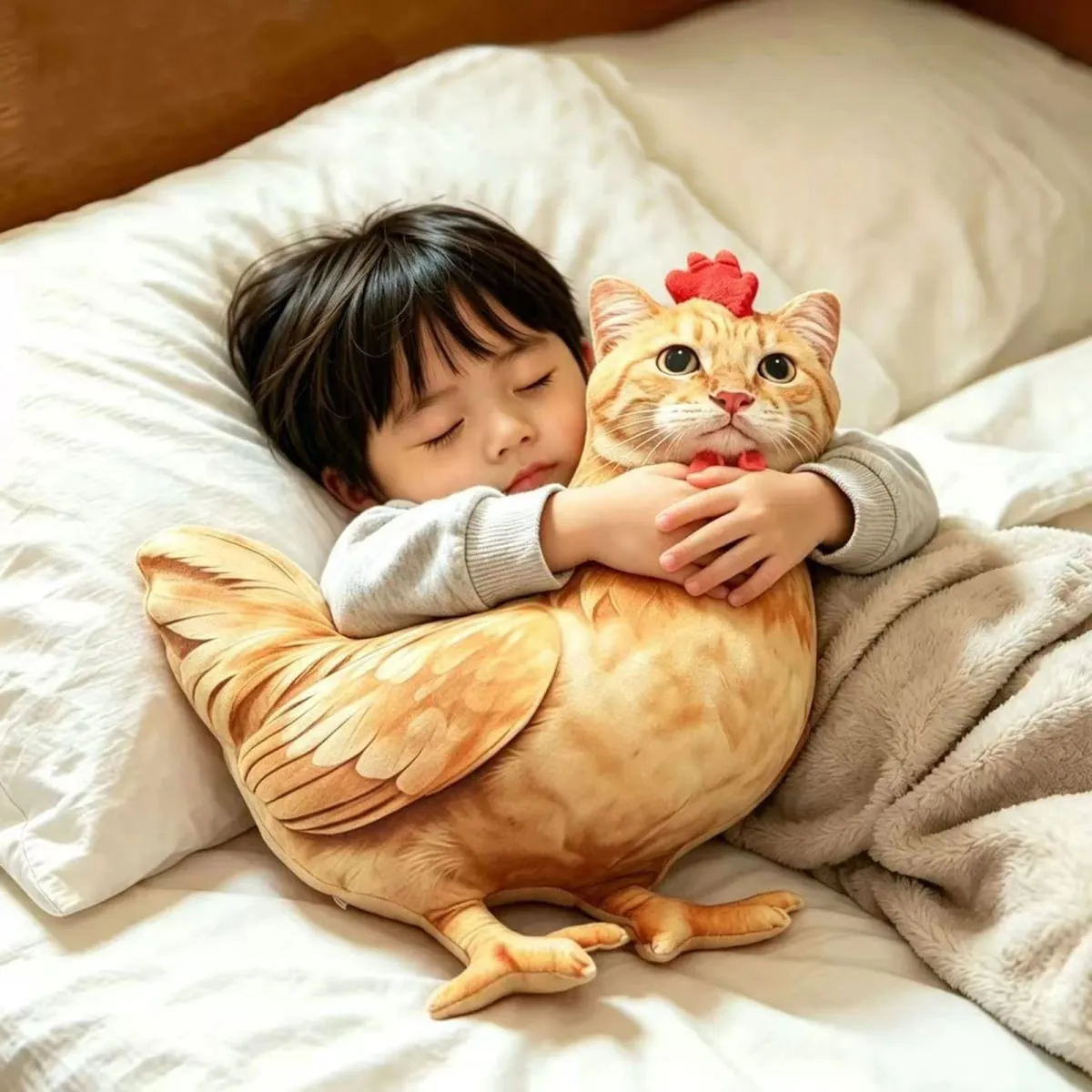 Cat Chicken Funny Novelty Soft Plush Pillow Cute Animal Stuffed Sofa Cushion 3D Orange Tabby Kitten Doll