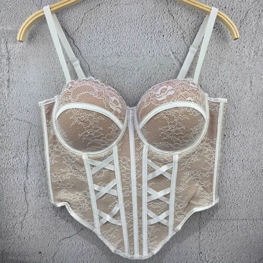 Mesh Flower Lace Corset Bottoming Shirt Spicy Girls Style Slim Lace Crop Top Fishbone Sleeveless Girl's Suspender Vest