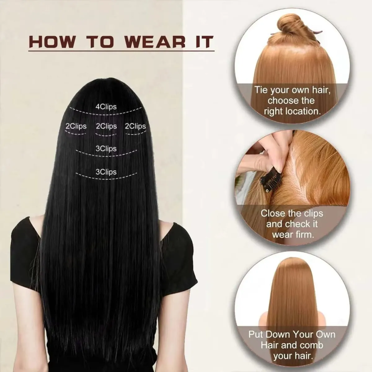 Synthetic 24Inch 16 Clips in Hair Extensions Long Straight Hairstyle Blonde Black Hairpieces Heat Resistant False Hair Daily Use